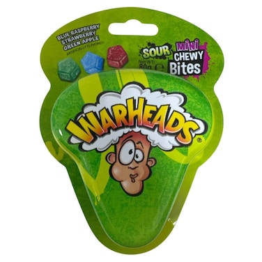 Warheads Blue Raspberry, Strawberry, Green Apple Sour Mini Chewy Bites, 80g