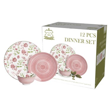 طقم عشاء شالو من إس آند إيه أرلو، 12 قطعة، وردي