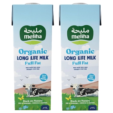 Meliha Organic Long Life Full Fat Milk, 1L Pack of 2