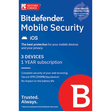 Bitdefender Mobile Security Software 3 Devices, 1 Year, ESD