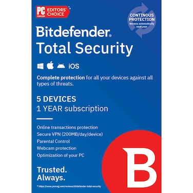 Bitdefender Total Security, 1 Year, 5 Devices