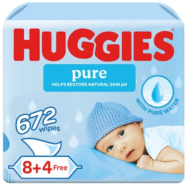Huggies Pure Baby Wipes, 99% Pure Water Wipes, 12 Pack x 56 Wipes (672 Wipes)