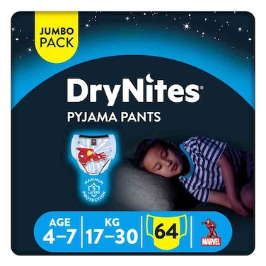 Huggies DryNites Pyjama Pants for Boys, 4-7 Years (17-30 kg), 64 Diapers
