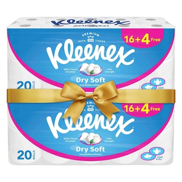 كلينكس مناديل حمام ناعمة جافة، طبقتين، 200 ورقة، 40 لفة