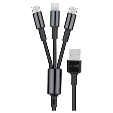 X.Cell USB-A and Dual USB-C to Lightning Data Sync and Charging Cable, Black, 1.5m