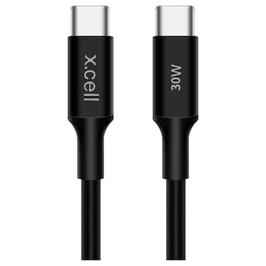 X.Cell USB-C to USB-C Data Sync and Charging Cable, Black, 1m, 30 W