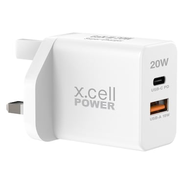 X.Cell Power USB-C and USB-A Adapter, White, 20 W