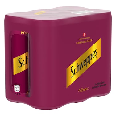 Schweppes Pomegranate Sparkling Carbonated Beverages Cans, 250ml Pack of 6