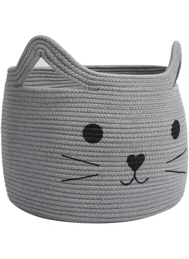 HiChen Large Woven Cotton Rope Storage Basket, Laundry Basket Organizer for Towels, Blanket, Toys, Clothes, Gifts   Pet Gift Basket for Cat, Dog - 15.7" L&times;11.8" H, Gray