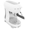 Smeg 50&#39;s Style Espresso Coffee Machine with Steam Wand ECF02WHUK, 1350 W, 1.1 L, White, Plastic, Electric