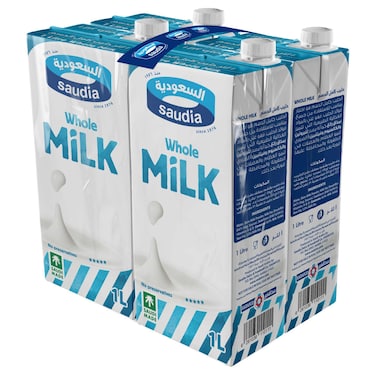 Saudia Whole Milk, 1L Pack of 4