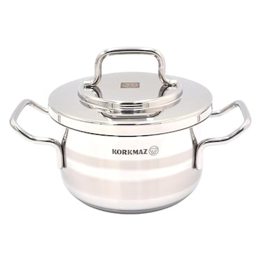 Korkmaz Astra 2, Stainless Steel Casserole, Induction Base, Silver, 16 cm, 1.8 L