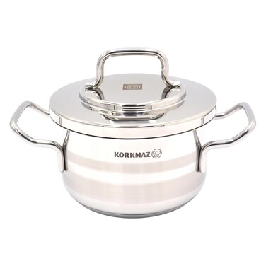 Korkmaz Astra 2, Stainless Steel Casserole, Induction Base, Silver, 24 cm, 5.75 L