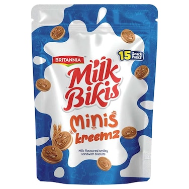Britannia Milk Bikis Minis Kreemz Milk Cream Sandwich Biscuits, 200g