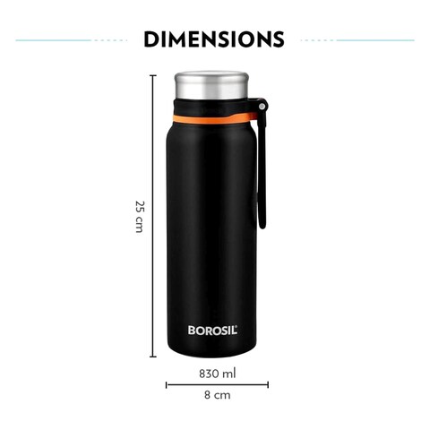 Borosil Aquafit, Water Bottle, Black, 830ml