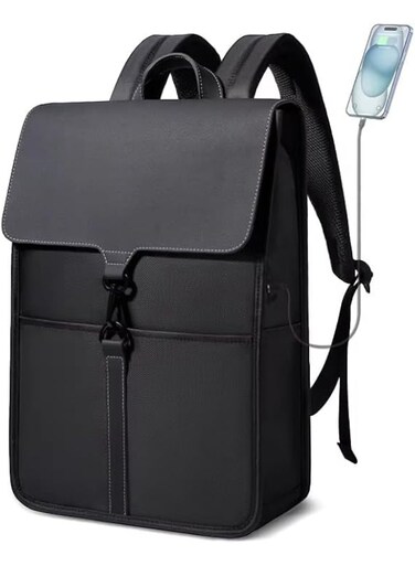 حقيبة ظهر لاب توب مقاومة للماء من موبكوس بمنفذ شحن  للرجال والنساء - حقيبة سفر أعمال نحيفة مضادة للسرقة تناسب اللاب توب، حقيبة مدرسية جامعية خفيفة بسعة كبيرة أسود