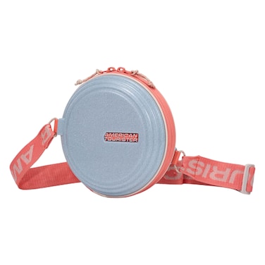 American Tourister Rollio U Mini Crossbody Bag, Silver Glitter and Salmon