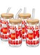 DWTS DANWEITESI Glass Cups with Lids and Straws with Design 4pcs,COFFEE IS MY LOVE LANGUAGE-DWTS Drinking Glasses Set,16oz Glass Tumbler,Cute Design Glass Iced Coffee Cups with Lids and Straws