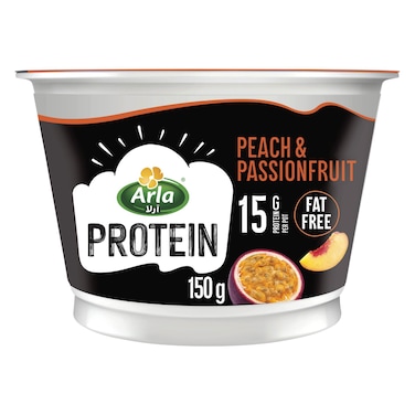 آرلا زبادي بروتين بنكهة الخوخ والباشن فروت خالي من الدهون 150 غرام