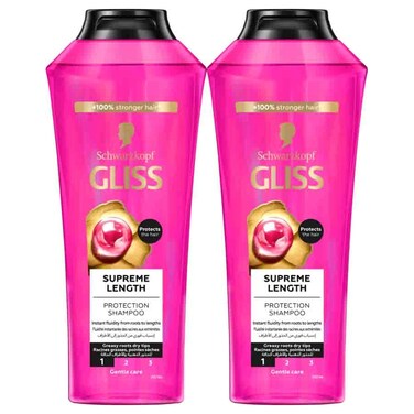Schwarzkopf Gliss Supreme Length Protection Shampoo, 400ml Pack of 2