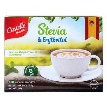 Castello Stevia and Erythritol Natural Origin Zero Calorie Sweetener Sachets, 100g