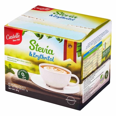 Castello Stevia and Erythritol Natural Origin Zero Calorie Sweetener Sachets, 60g