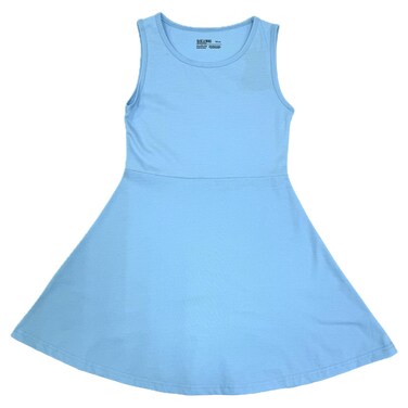 Basic and More Girls Plain Sleeveless Fit and Flare Dress, Light Blue, 3-8 Years