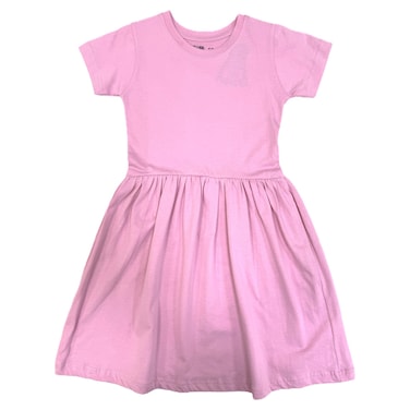 Girls Short Sleeve Plain Dress 3-8 Years, Pink