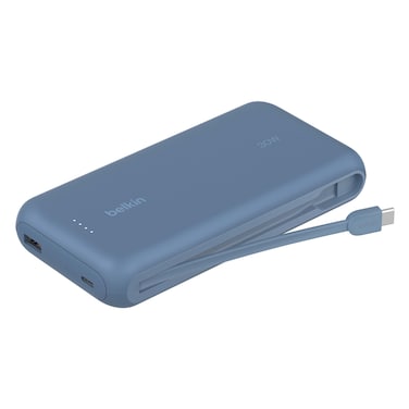 Belkin Power Bank with Built-in Charging Cable, Blue, 20000 mAh, 30 W