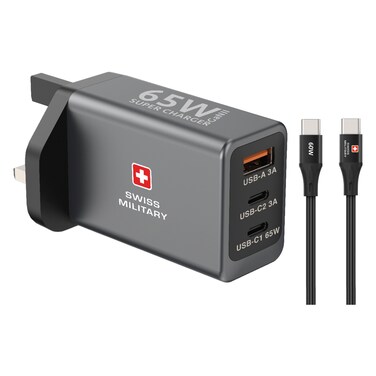 Swiss Military Dual USB-C and USB-A GaNII Wall Charger, 65W