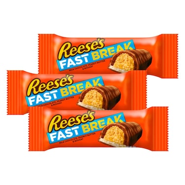 Reese's Fast Break Milk Chocolate, Peanut Butter and Nougat Bar, 51g Pack of 3