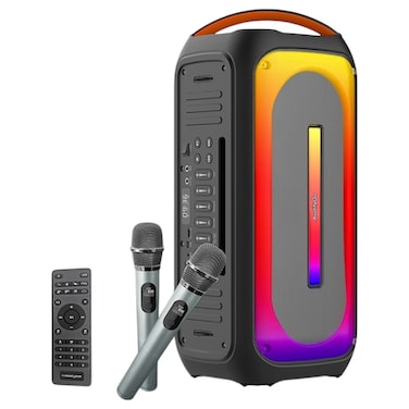 ماجيك ستار أوديفي جو BB360 مكبر صوت كاريوكي محمول  مع ميكروفونين لاسلكيين UHF وشاشة LED وتعزيز الجهير،  60 واط - أسود