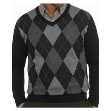 بلوفر رجالي بأكمام طويلة بنقشة مربعات 027C، مقاس صغير - كبير جدًا، رمادي