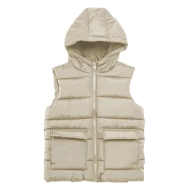 جاكيت بدون أكمام مع هودي للرجال 008C، صغير - كبير جدًا، كريمي