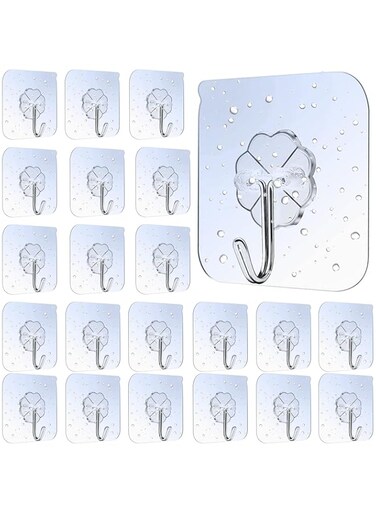 Lamondre Pack of 30 Adhesive Hooks, Self-Adhesive Hooks, Transparent Adhesive Hooks, Wall Hooks, Self-Adhesive Transparent, Waterproof Multi-Purpose Hooks for Towel, Coat, Keys and Kitchen Utensils