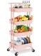 4 Tier Rolling Utility Cart with Wheels and Handle Pink