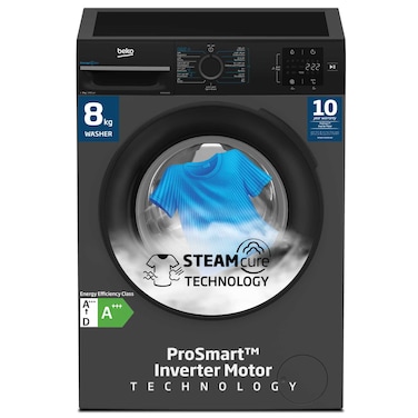 Beko 8 kg Front Load Washing Machine, 1400 RPM, 15 Programmes, Quick wash 14/28 Minutes,10 Years Warranty on ProSmart Inverter Motor, WTV814UNXA(Grey)