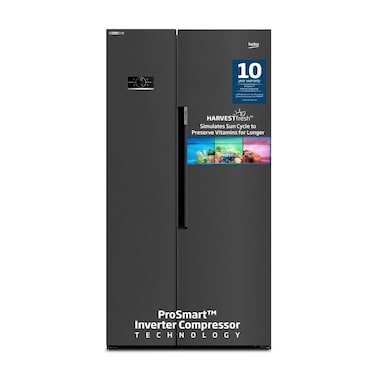Beko Refrigerator 635 Litres Gross(558 Net) Capacity, Side by Side,No Frost,Low Noise,10 Years Warranty on ProSmart Inverter Compressor,GNE741PP(Black)