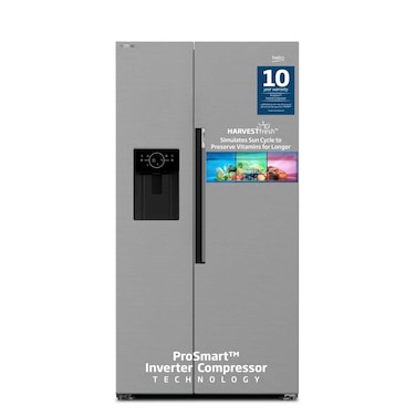 Beko Refrigerator 664 Litres Gross(525 Net)Capacity, Side by Side,Ice and Water Dispenser,10 Years Warranty on ProSmart Inverter Compressor,GNE753DIX