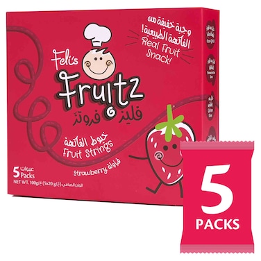 Felis Fruitz Strawberry Fruit Strings Snack, Real Fruit Snack, Pack of 5, 20g