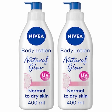 NIVEA Body Lotion for Normal to Dry Skin, Natural Glow, Evens Skin Tone, 400ml Pack of 2