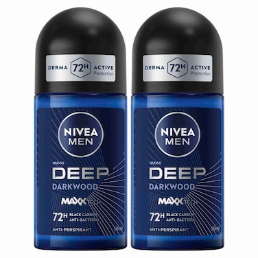 NIVEA MEN DEEP MaxxTech 72h Black Carbon Antiperspirant for Men, Roll-on 50ml Pack of 2