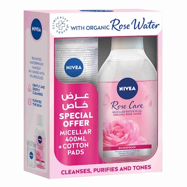 NIVEA Rose Care Micellar Water Face Makeup Remover 400ml + Cotton Pads
