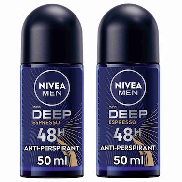 NIVEA MEN DEEP Black Carbon Espresso, Antiperspirant for Men, Roll-on 50ml Pack of 2