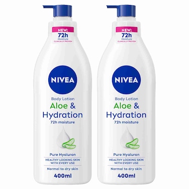 NIVEA Body Lotion for Normal to Dry Skin, Aloe &amp; Hydration Moisture, 400ml Pack of 2