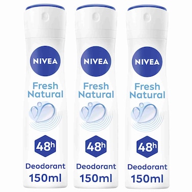 NIVEA Fresh Natural Antiperspirant Spray for Women, 48H Protection, 150ml Pack of 3