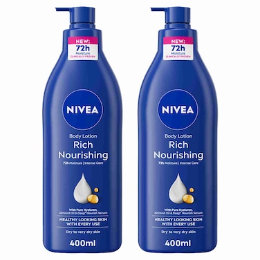 NIVEA Body Lotion for Dry to Very Dry Skin Rich Nourishing 72H Moisture, 400ml Pack of 2