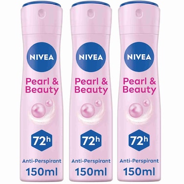 NIVEA Pearl &amp; Beauty Antiperspirant Deodorant for Women 48H Active Spray, 150ml Pack of 3