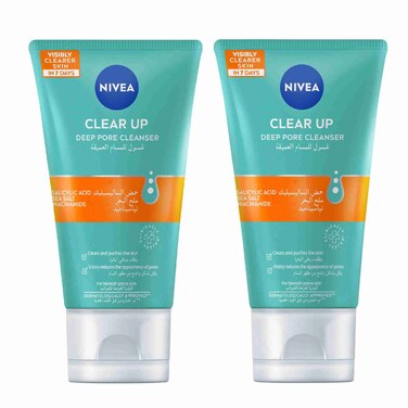 NIVEA Clear Up Deep Pore Cleanser Face Wash for Acne-Prone Skin, 150ml Pack of 2