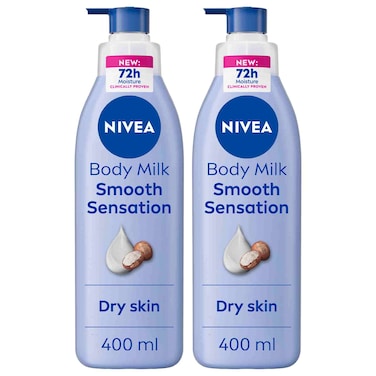 NIVEA Body Lotion for Dry Skin, Shea Smooth, Moisture Serum 48H Care, 400ml Pack of 2